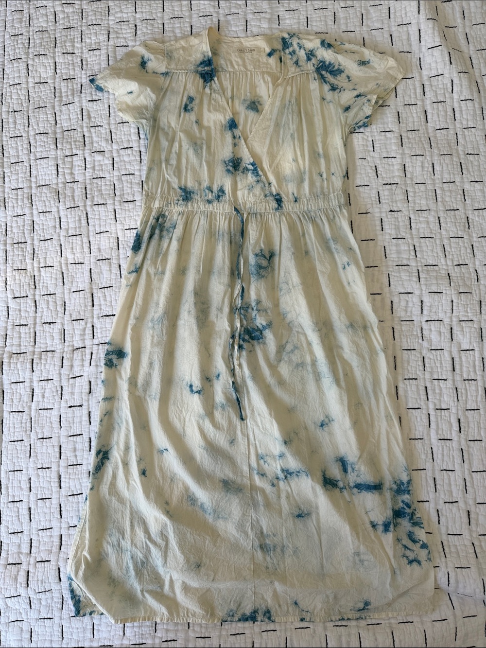 Christy Dawn. Wrap dress. Tie-Dye Blue & White Short-Sleeve Midi Dress
